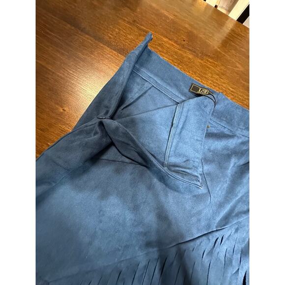 Southwestern Cowgirl Suede Fringe Mini Skirt Blue Women S Boho Festival Concert - Picture 8 of 8